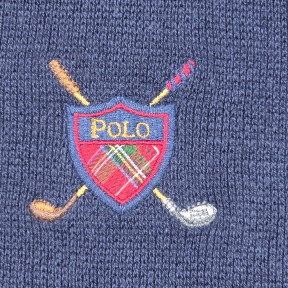 VTG Polo Ralph Lauren Sweater Vest Men's XL Navy Blue Golf Crest Logo 90s Preppy